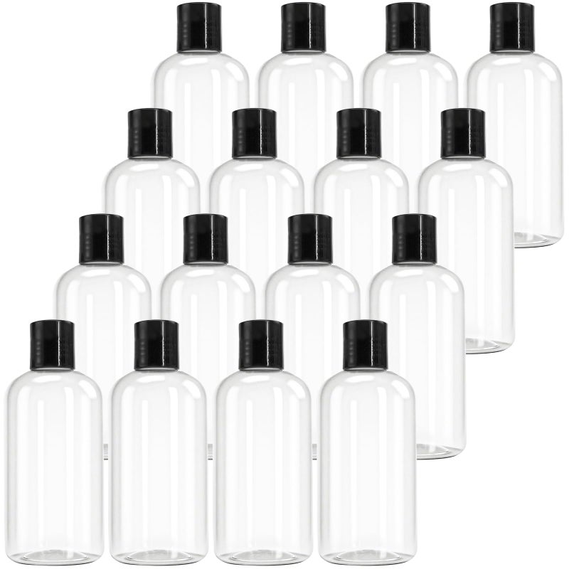 Bekith 16 Pack 8oz Clear Plastic Empty Bottles with Disc Top Caps, Refillable Travel Containers for Shampoo, Lotions, Liquid Body Soap, Creams - Image 1